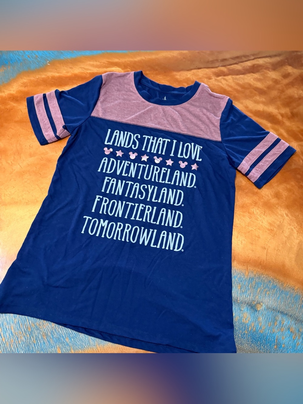 Disney Parks Navy Pink 'Lands That I Love' Short Sleeve Graphic Tee medium